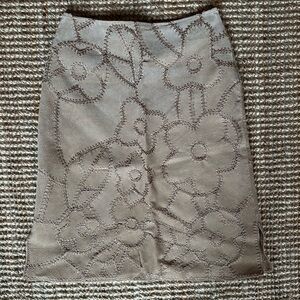 Suedessence Floral Stitched Leather Suede Skirt